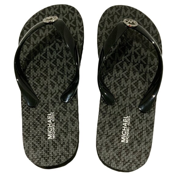 NWT MICHAEL KORS MSRP $69.99 WOMEN'S BLACK FLIP FLOPS SANDALS SIZE 10 - Picture 4 of 5